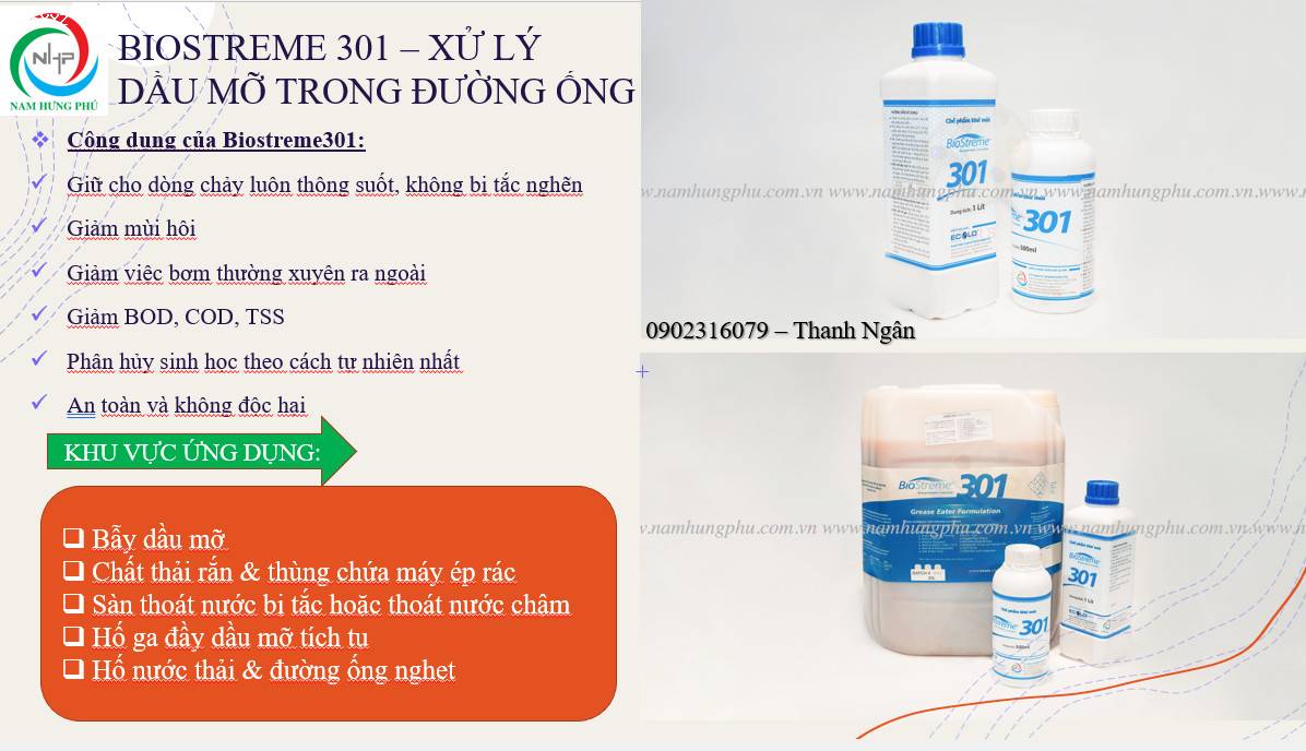 Biostreme301 xử lý dầu mỡ đường ống thoát nước nhà hàng