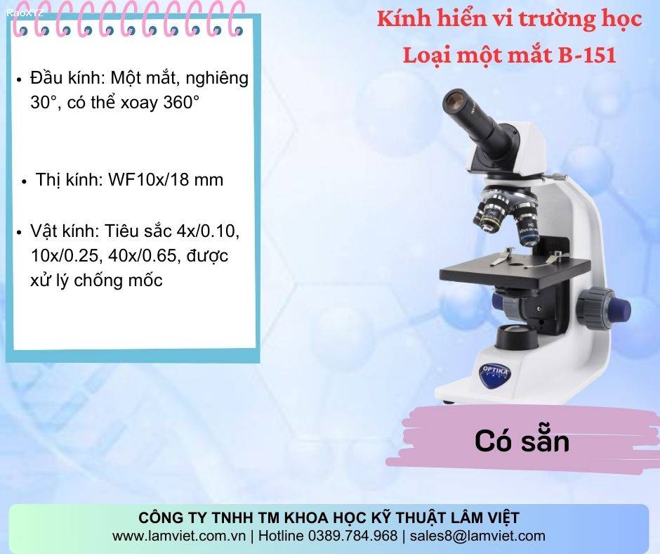 (HÀNG CÓ SẴN) Kính hiển vi sinh học Optika B-151