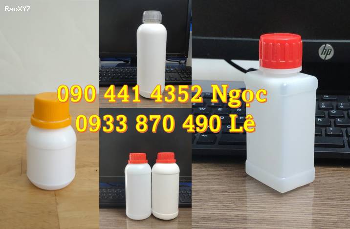 Có bán chai nhựa 50ml dày, chai nhựa 100ml đựng hoá chất, chai nhựa đựng dung môi 250ml, bình nhựa 500ml đựng hương liệu thực phẩm, chai nhựa 1 lít đựng kiềm