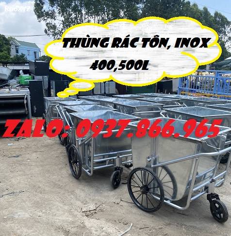 Thùng thu gom rác thải tại hà nội, xe đẩy rác, xe rác tôn 3 bánh, xe gom rác inox