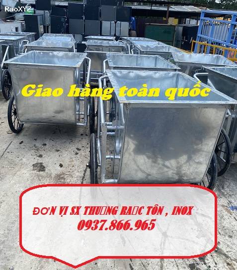 Thùng thu gom rác thải tại hà nội, xe đẩy rác, xe rác tôn 3 bánh, xe gom rác inox