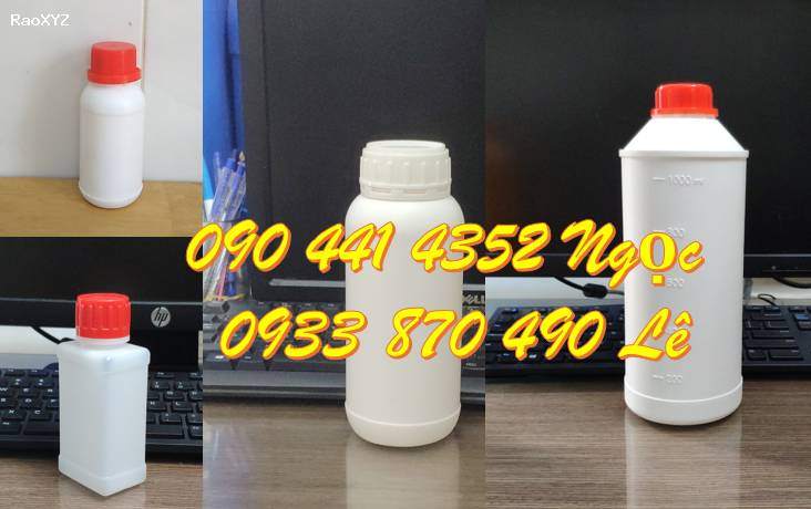 Vỏ chai nhựa 1 lít tròn, chai nhựa vuông 500ml đựng chất lỏng, chai nhựa 250ml đựng mực in, chai lọ 100ml đựng thuốc thuỷ sản