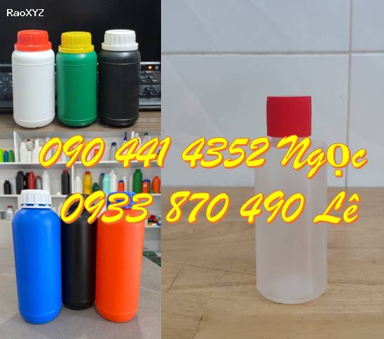 Chai nhựa 1L vuông đựng cồn, chai nhựa 500ml đựng thuốc tẩy, chai nhựa 250ml đựng vi sinh, lọ nhựa 100ml đựng thuốc thuỷ sản, lọ nhựa 50ml đựng thuốc trừ sâu